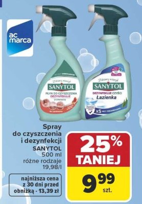 Spray do czyszczenia i dezynfekcji SANYTOL 500 ml różne rodzaje promocja w Carrefour Market