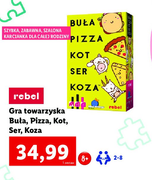 Gra towarzyska buła, pizza, kot, ser, koza Rebel gry promocja