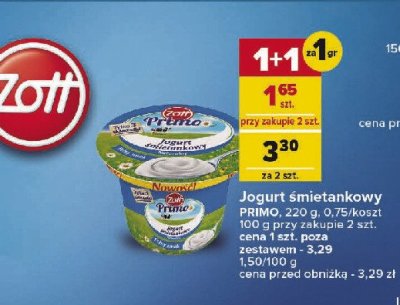 Jogurt śmietankowy Zott primo promocja