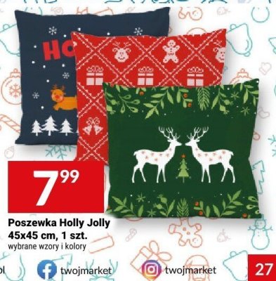 Poszewka Holly Jolly 45x45 cm, 1 szt. promocja w Twój Market