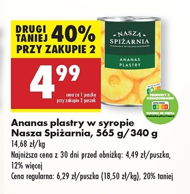 Ananas w lekkim syropie w plastrach Nasza spiżarnia promocja