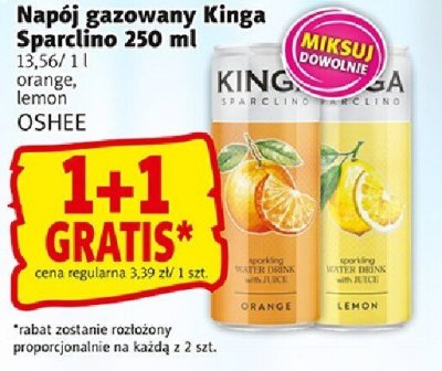 Napój gazowany Kinga Sparlcino 250 ml różne smaki orange, lemon Oshee promocja w Prim Market