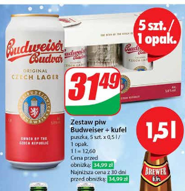 Piwo + kufel Budweiser budvar promocja w Dino