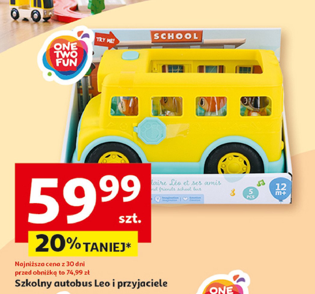 Autobus szkolny leo i przyjaciele One two fun promocja w Auchan