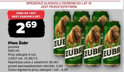 Piwo Żubr puszka promocja w Netto