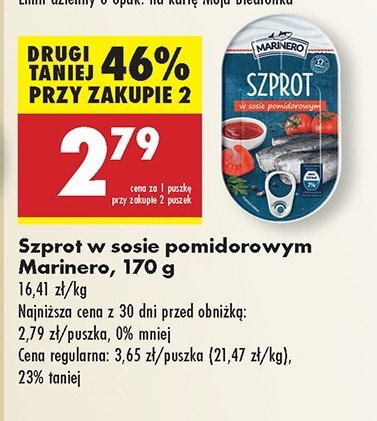 Szprot w sosie pomidorowym Marinero promocja w Biedronka