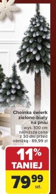 Choinka świerk zielono-biały na pniu 100 cm Carrefour promocja w Carrefour