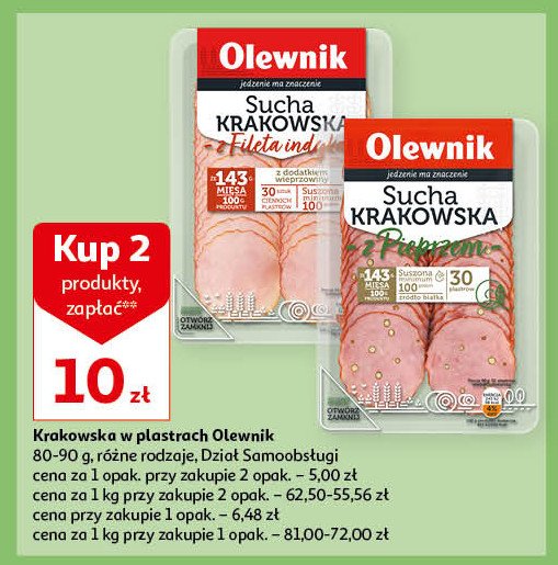 Kiełbasa krakowska z fileta Olewnik promocja w Auchan