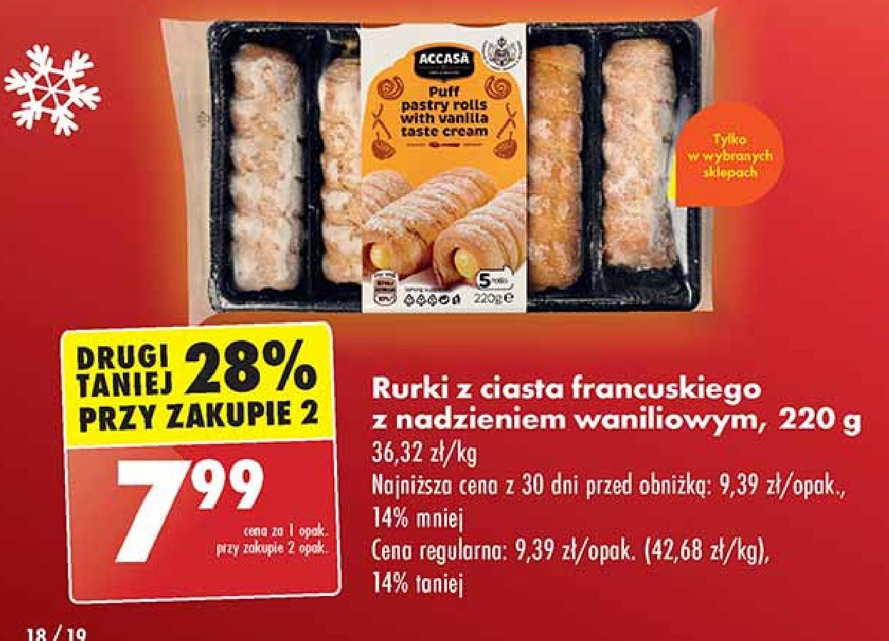 Rurki z ciasta francuskiego z nadzieniem waniliowym Accasa promocja w Biedronka