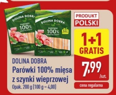Parówki 100% mięsa z szynki wieprzowej 1+1 GRATIS promocja w Aldi