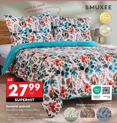 Komplet pościeli dwustronnej z mikrofazy 220x200cm + 2x70x80cm promocja w Biedronka