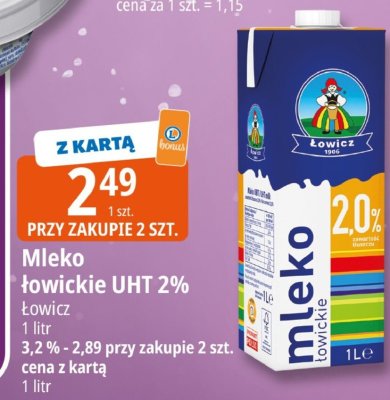 Mleko łowickie UHT 2% Łowicz promocja w Leclerc