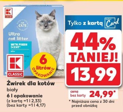 Żwirek dla kotów biały K-CLASSIC 6 l  promocja w Kaufland