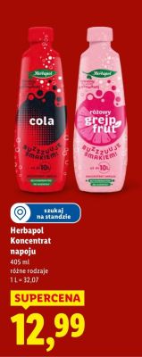Koncentrat napoju Herbapol cola różowy, greip mięta promocja w Lidl