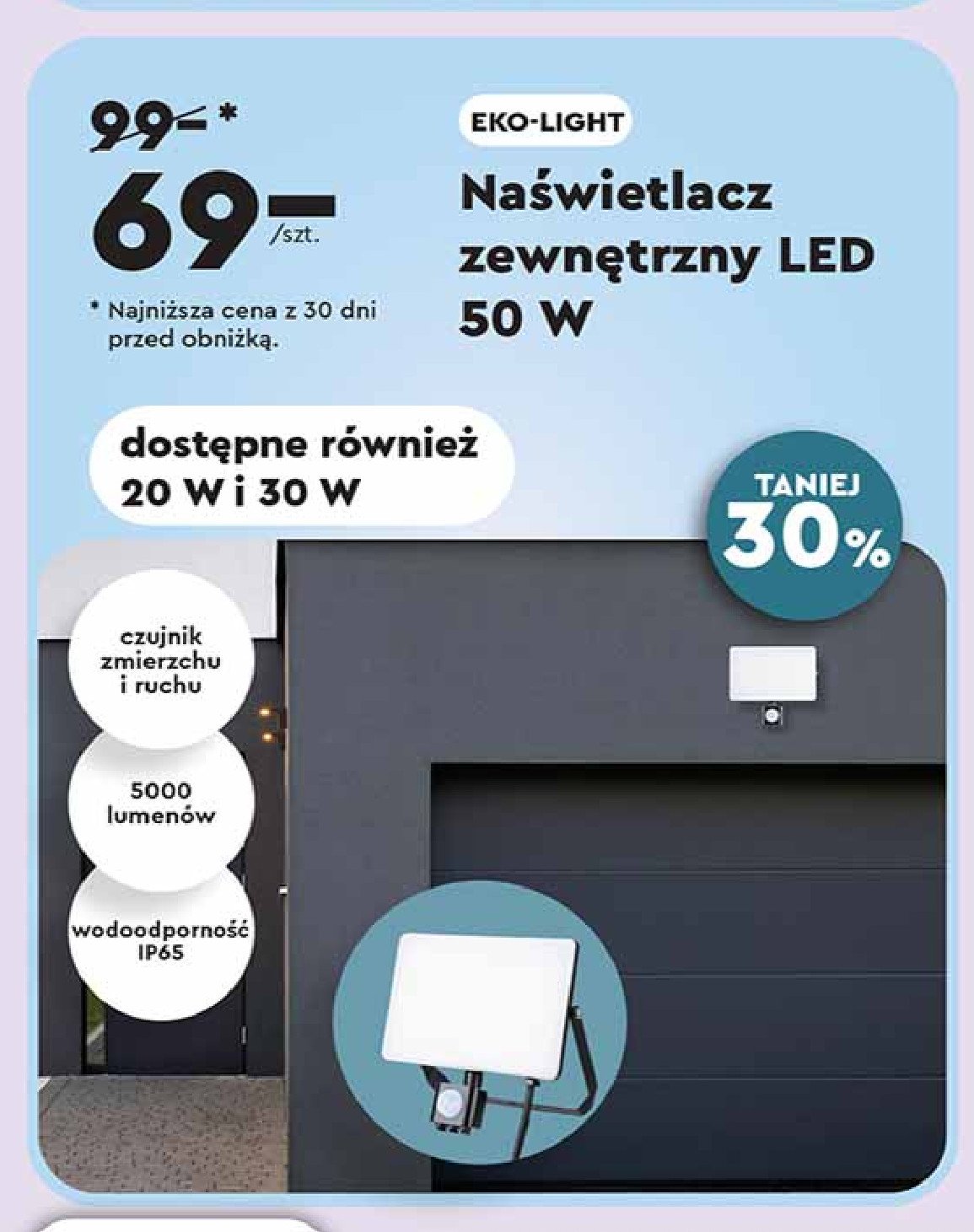 Naświetlacz 50 led Eko-light promocja w Biedronka