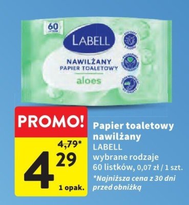 Papier toaletowy nawilżany Labell Aloes promocja w Intermarche