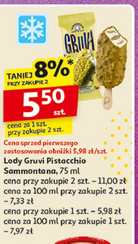 Lody pistachio SAMMONTANA GRUVI promocja w Auchan