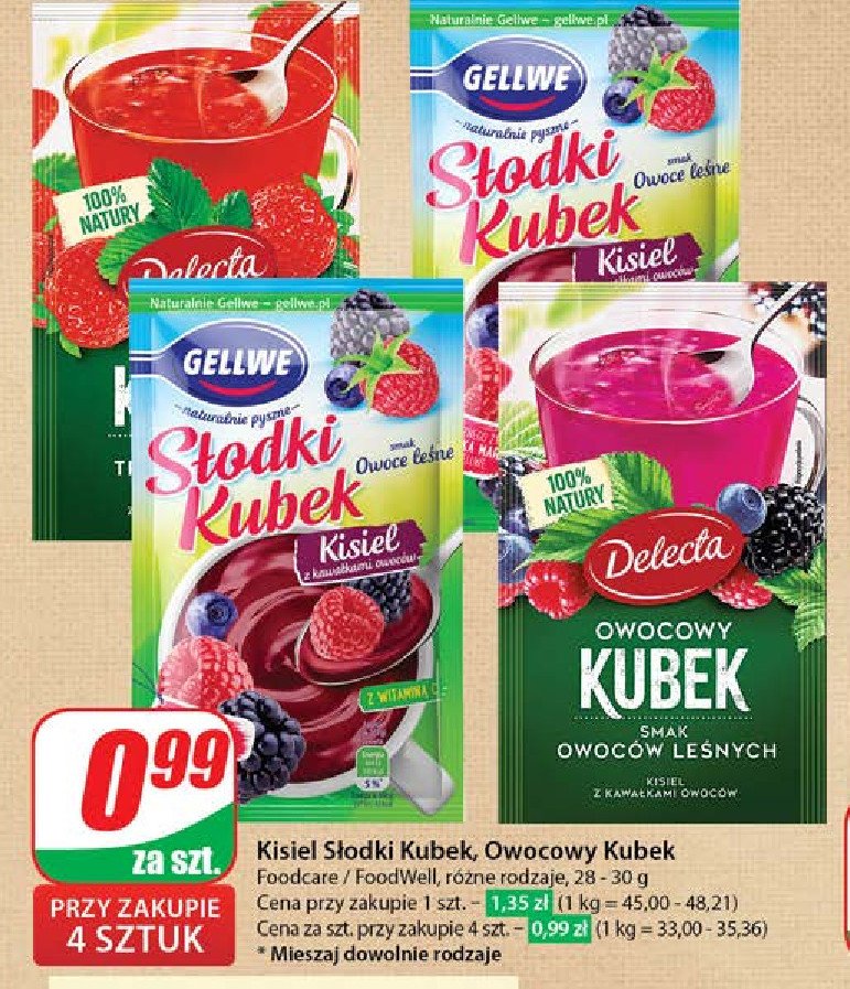 Kisiel owoce leśne z kawałkami owoców Gellwe słodki kubek promocja