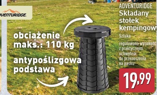 Stołek turystyczny składany ADVENTURIDGE promocja w Aldi