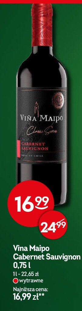 Wino VINA MAIPO SYRAH CABERNET SAUVIGNON promocja w Żabka