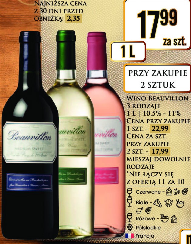 Wino różowe półsłodkie Beauvillon promocja w Dino