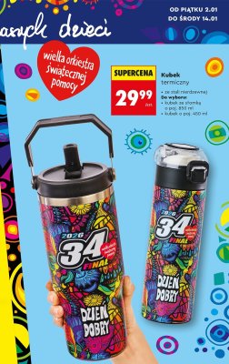 Kubek termiczny ze stali nierdzewnej WOŚP 850 ml promocja w Biedronka