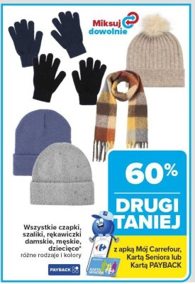 Czapki, szaliki, rękawiczki damskie, męskie, dziecięce różne rodzaje i kolory promocja w Carrefour Market