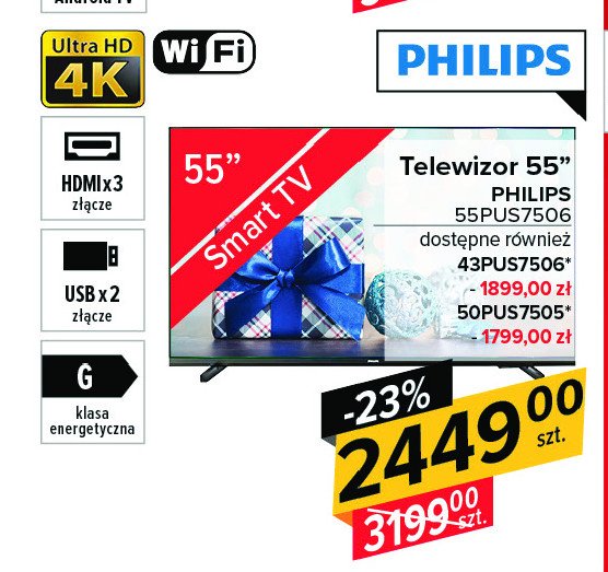 Telewizor 50" 50pus7505 Philips promocja