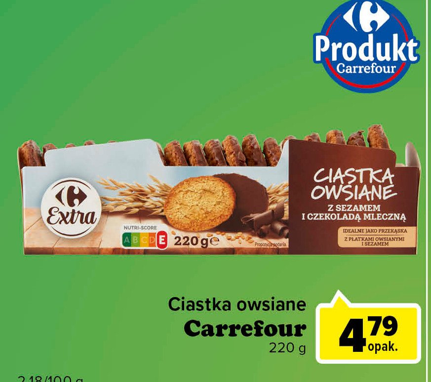 Ciasteczka owsiane z czekoladą mleczną Carrefour promocja