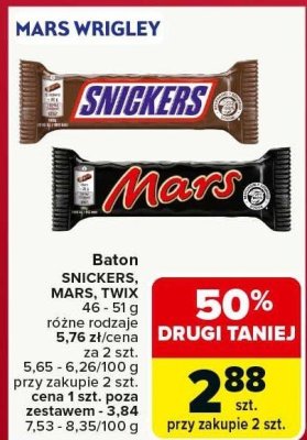 Baton SNICKERS, MARS, TWIX różne rodzaje promocja w Carrefour