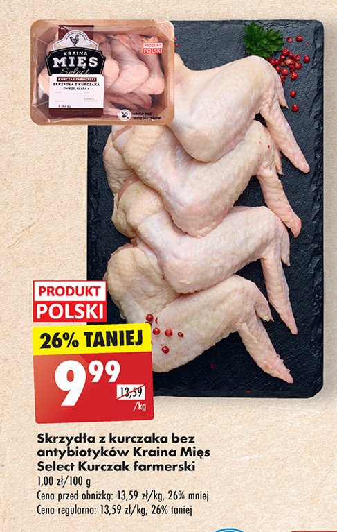 Skrzydła z kurczaka farmerskiego Kraina mięs select promocja w Biedronka