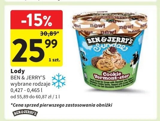 Lody cookie vermont-ster Ben & jerry's promocja