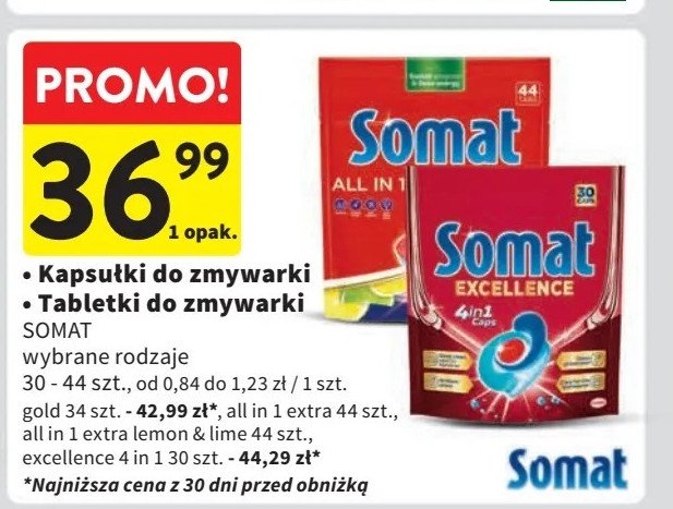 Tabletki do zmywarki SOMAT EXCELLENCE 4IN1 promocja w Intermarche