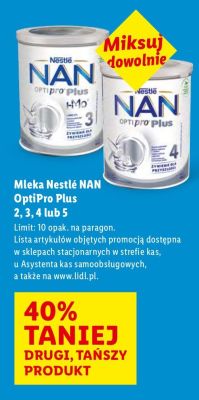 Mleko Nestlé NAN OptiPro Plus 2, 3, 4 lub 5 promocja w Lidl