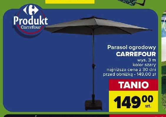 Parasol ogrodowy 3m szary Carrefour promocja