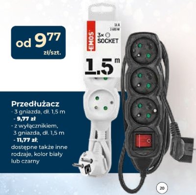 Przedłużacz 3 gniazda, dł. 1,5 m promocja w PSB Mrówka