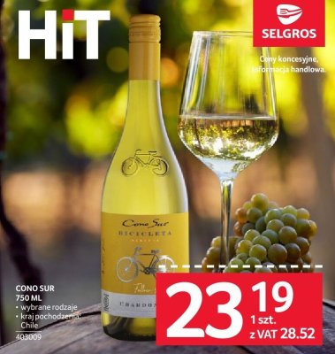 Wino Cono Sur 750 ml promocja w Selgros