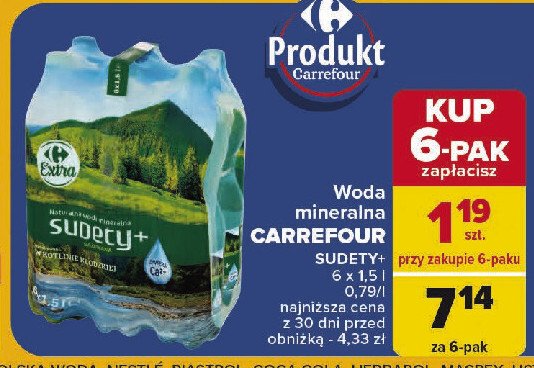 Woda naturalna gazowana Carrefour sudety+ promocja