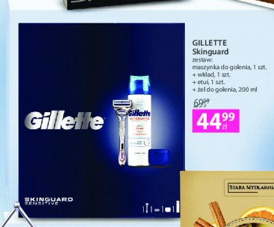 Zestaw w pudełku skinguard: żel do golenia 200 ml + maszynka do golenia + haczyk na maszynkę Gillette zestaw promocja
