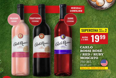 Wino Carlo Rossi Red czerwone półwytrawne promocja w Biedronka