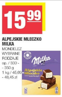 Mleczko alpejskie milka mondelez wybrane rodzaje promocja w SPAR