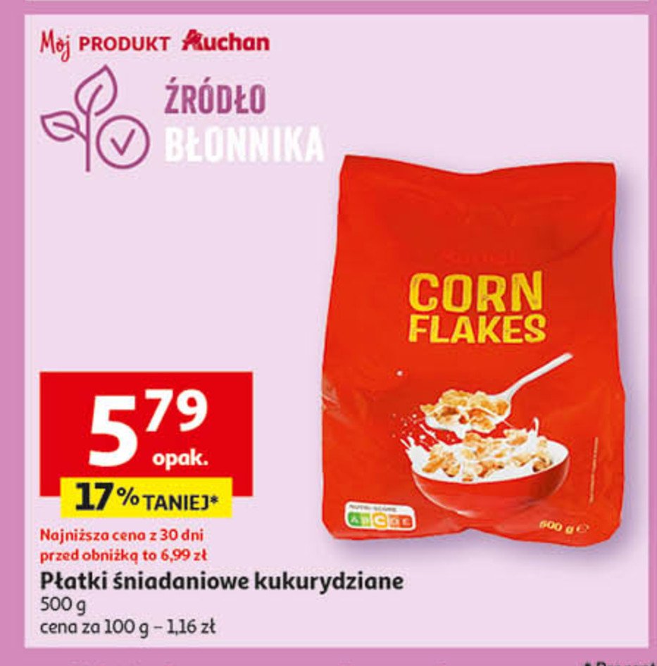 Płatki kukurydziane wzbogacone w 7 witamin Auchan promocja