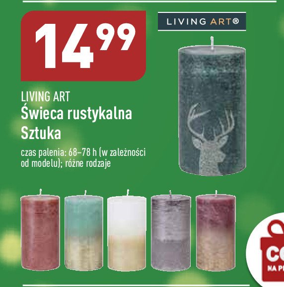 Świeca rustykalna 68-78h Living art promocja