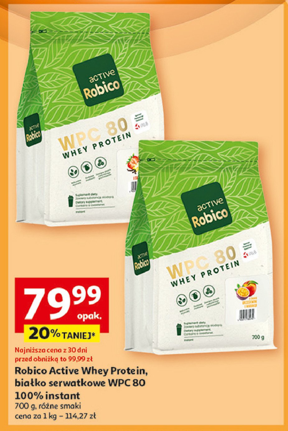 Białko serwatkowe wpc 80 truskawka-wanilia Robico promocja w Auchan