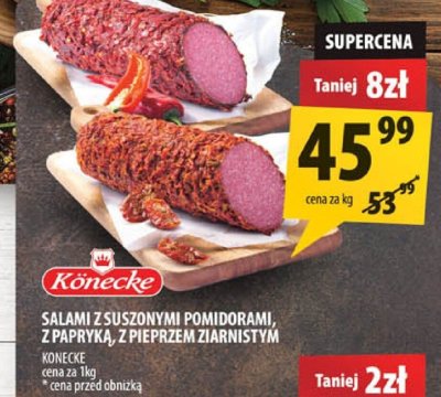 Salami z suszonymi pomidorami, z papryką, z pieprzem ziarnistym Konecke promocja w Arhelan