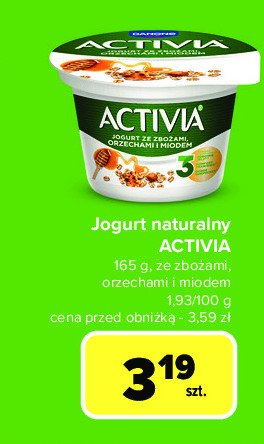 Jogurt ze zbożami orzechami i miodem Danone activia promocja w Carrefour Market