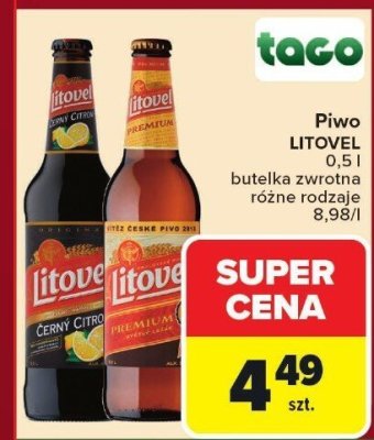 Piwo LITOVEL 0,5 l butelka zwrotna różne rodzaje promocja w Carrefour