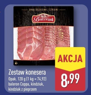 Wędlina Zestaw konesera Balcerzak - baleron Coppa, kindziuk, kindziuk z pieprzem promocja w Aldi