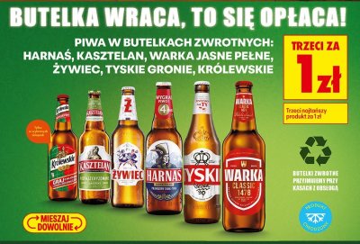 Piwo w butelkach zwrotnych Harnaś promocja w Biedronka