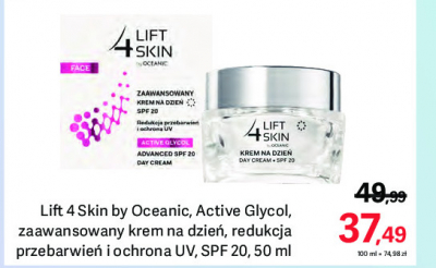Zaawansowany krem na dzień spf 20 redukcja przebarwień i ochrona uv Lift4skin active glycol promocja